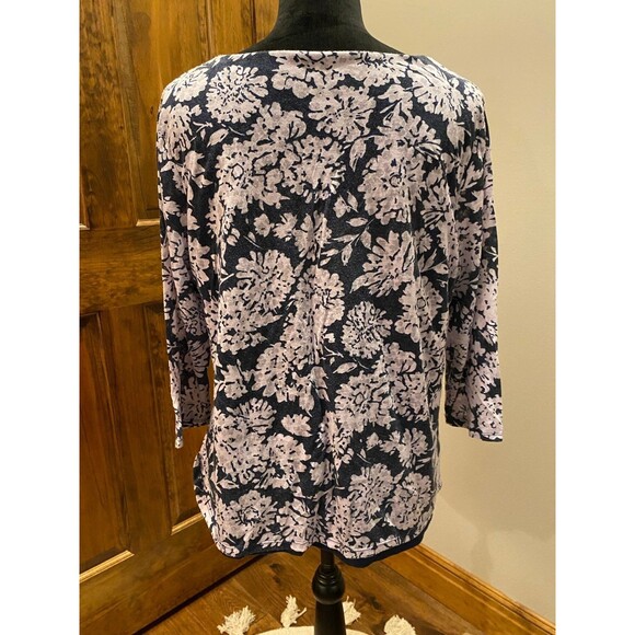 Croft and Barrow Blouse Petite XL Top Pullover 3/4 Sleeve Navy White Relaxed Fit - Picture 6 of 11